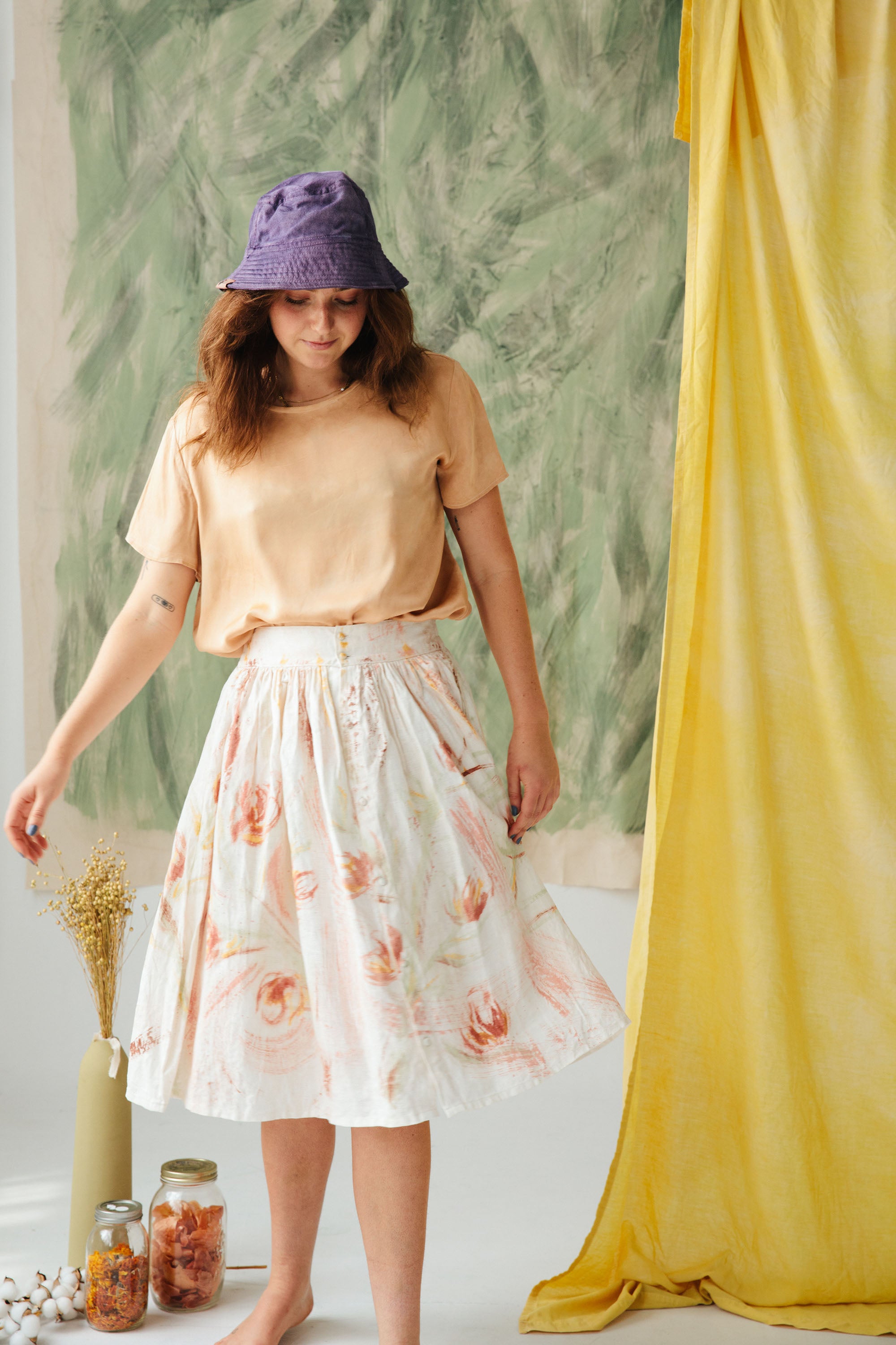 Hand-Painted Linen Skirt - Wild Flower