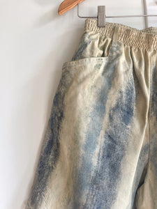 Hand-Painted Cotton Twill High-Waisted Shorts - Indigo Stripe