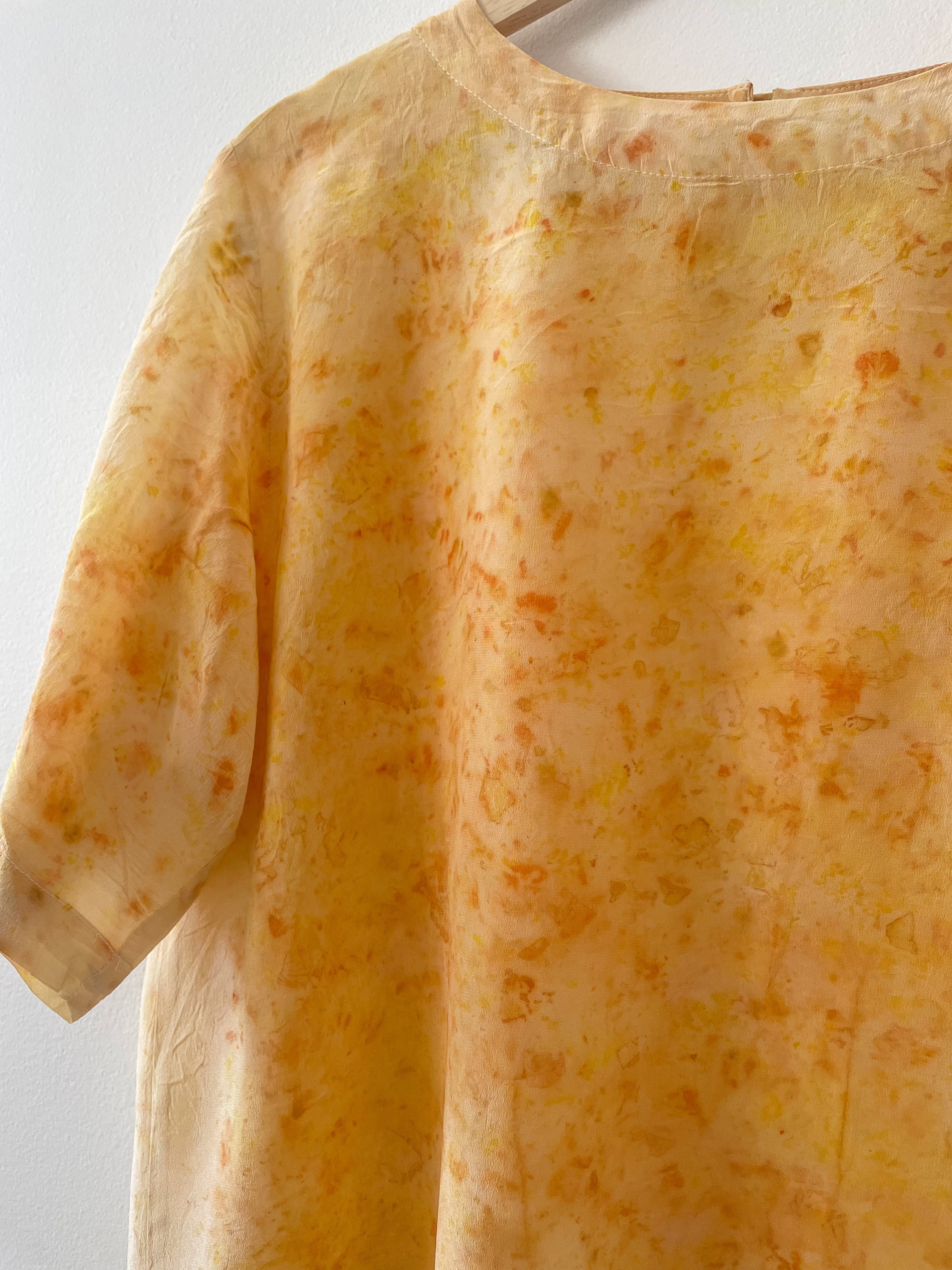 Bundle Dyed Silk Short Sleeve Top - Sulfur Cosmos Bursts
