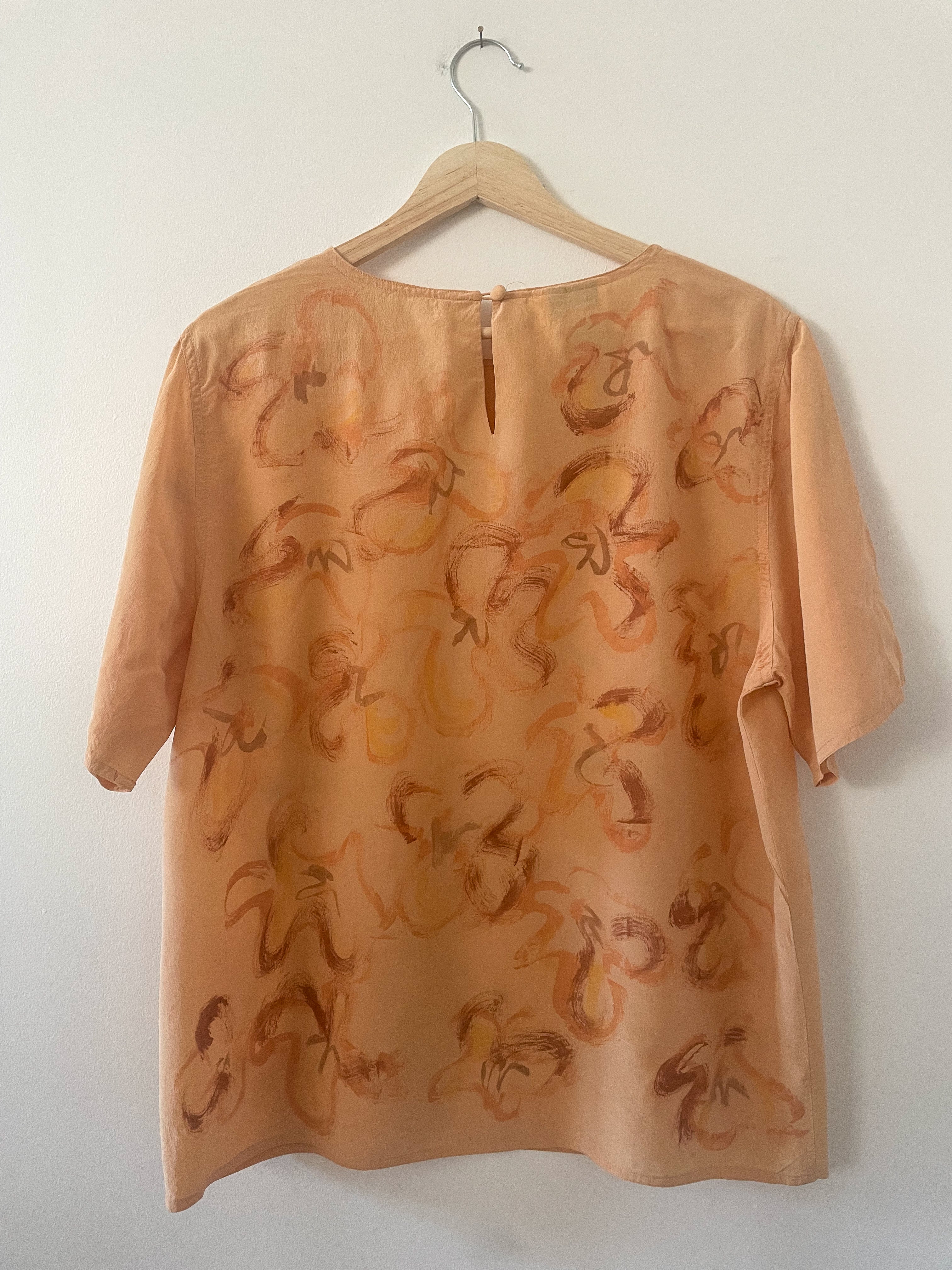 Hand-Painted Silk Short Sleeve Top - Autumn Florals